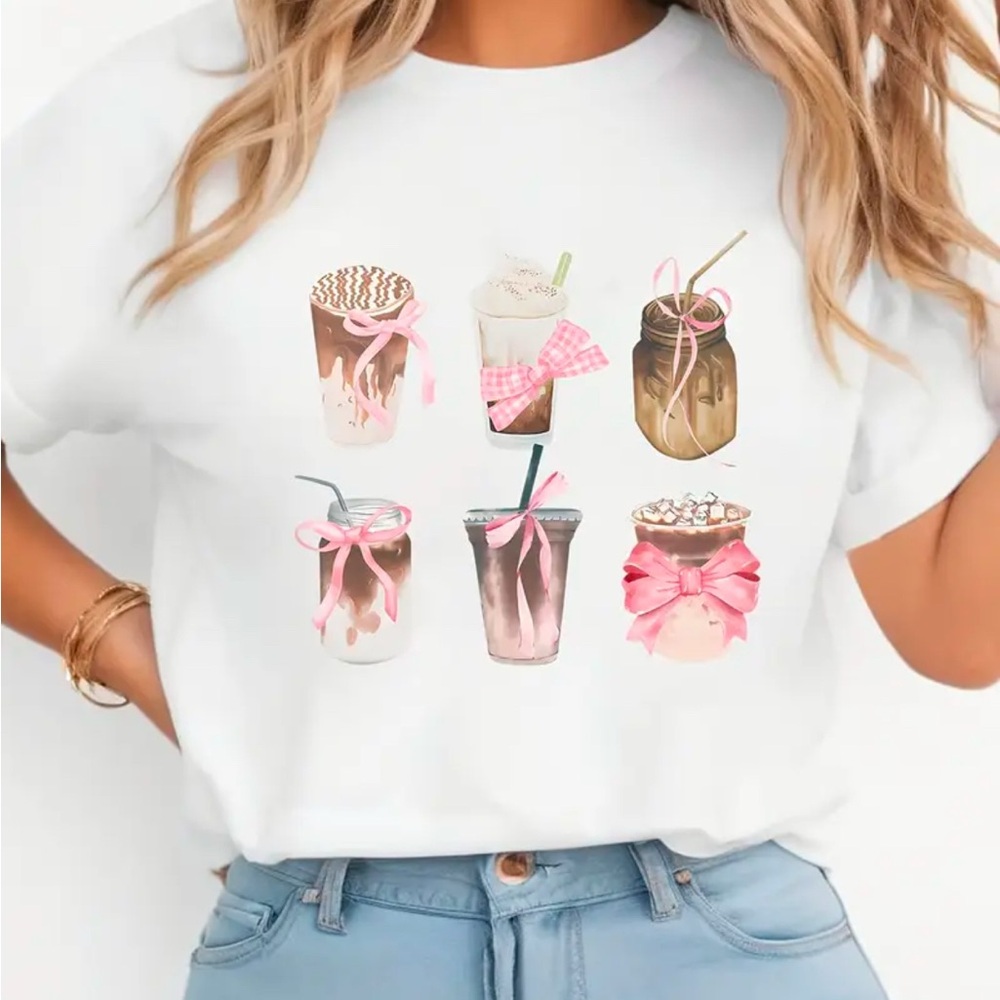 Coffee lovers pink bow t shirt ☕️🎀